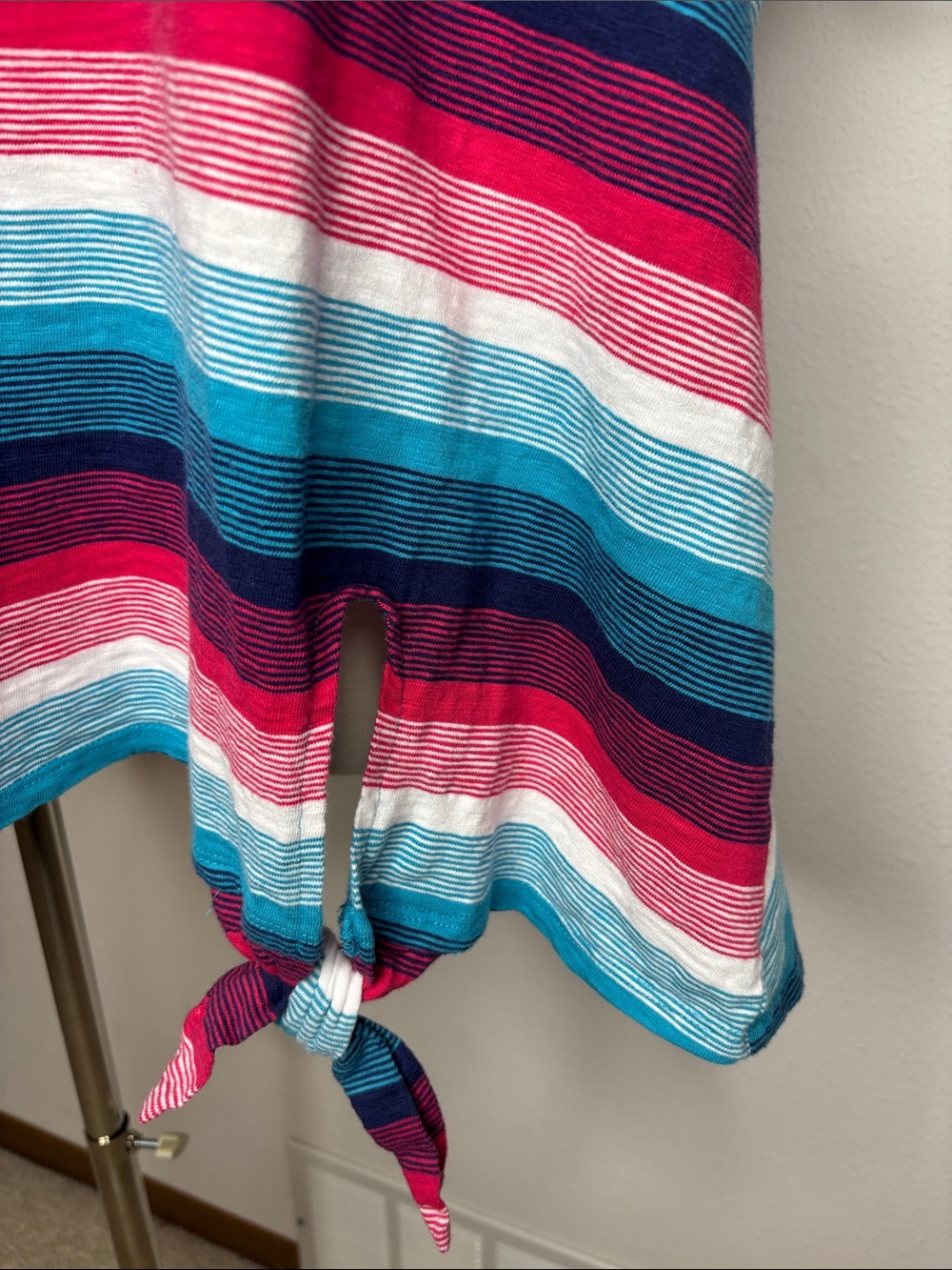 Lane Bryant Striped V-Neck Tie-Hem Top in Teal, Navy, Pink & White - Picture 2 of 6